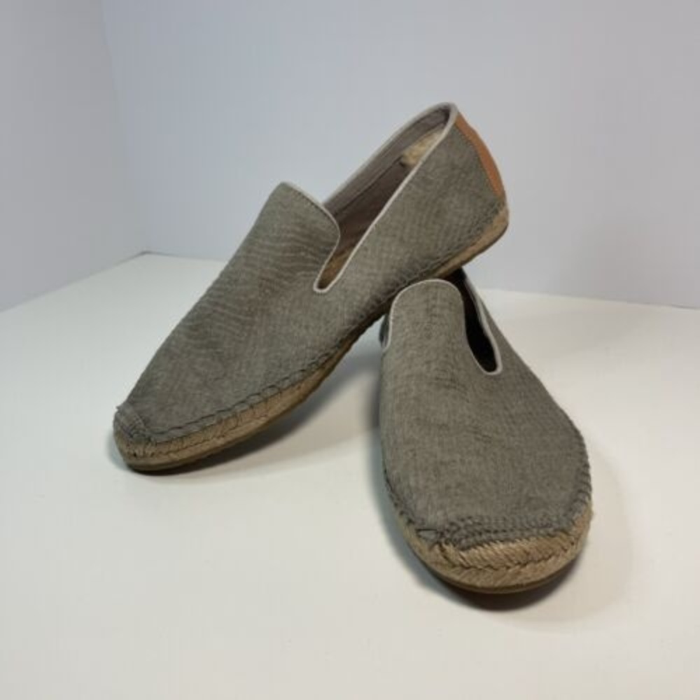 UGG Gray Leather Espadrille Flats Womens Size 7 Calf Hair Beige Slip-On 1007150